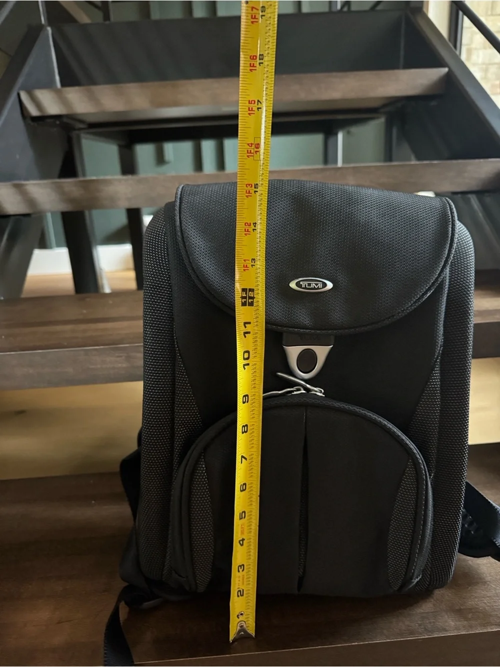 Tumi Black Compact Daypack with Silver Accent